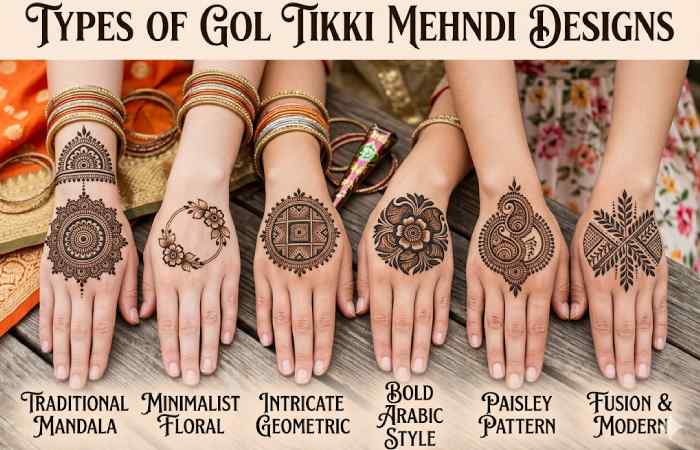 types of gol tikki mehndi designs