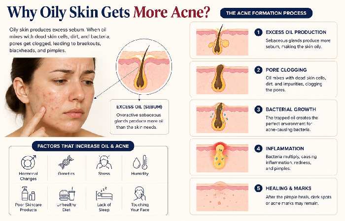 Why Oily Skin Gets More Acne_