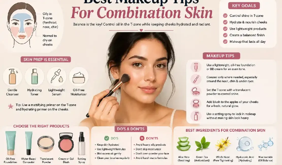 best makeup tips for combination skin