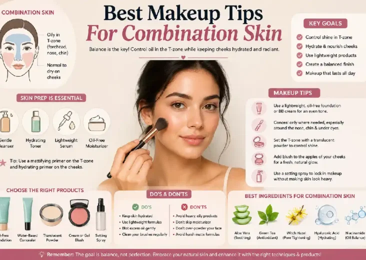 best makeup tips for combination skin