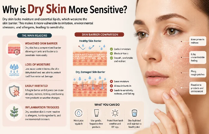 why is dry skin more sensitive_