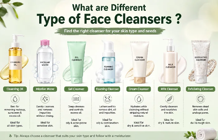 what are different type of face cleansers _